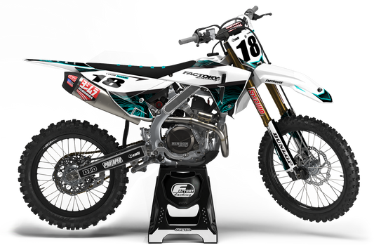 Squiggly Graphics V2 kit (any bike model/colors/logos) Teal Shown here