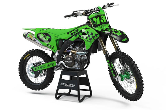 SÉRIE KAWASAKI CHECKERS (TOUS LES MODÈLES DE VÉLO ET COULEURS !) Graphiques de support d'usine semi-personnalisés