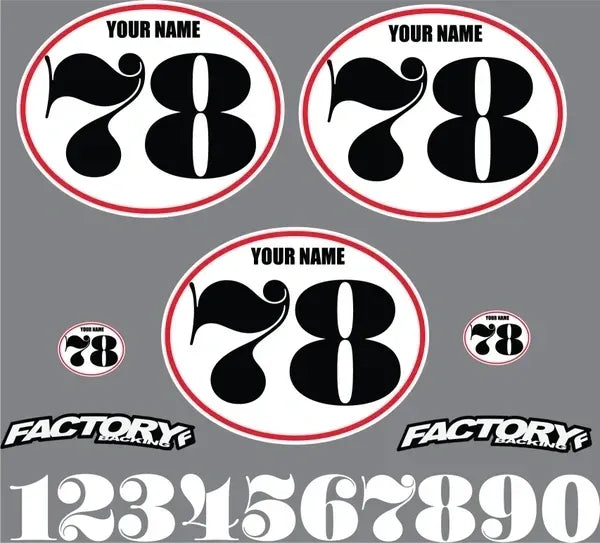 Oval Vintage White Number Plate Background Decal With Pinstripe – Motocross Style, Made In USA