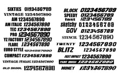 21 V8 Factory Backing Pre Printed number decal Set - choose your name, # , colorway