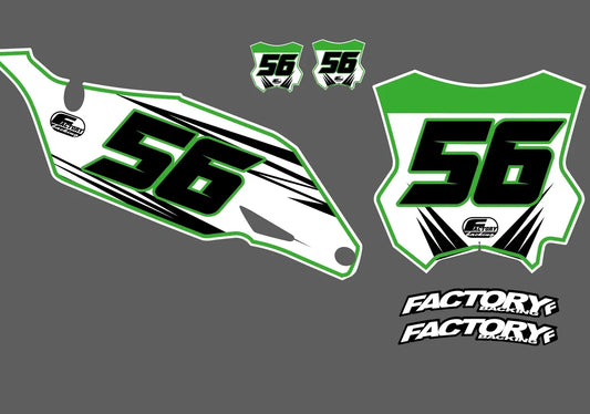 Kawasaki Accel Factory Backing Pre Printed number decal Set - choose your name, # , colorway
