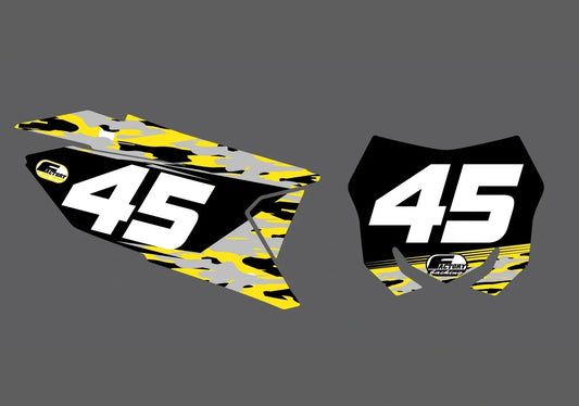 Suzuki Camo Factory Backing Vorgedrucktes Nummernaufkleber-Set - wählen Sie Ihren Namen, Ihre Nummer und Ihre Farbgebung