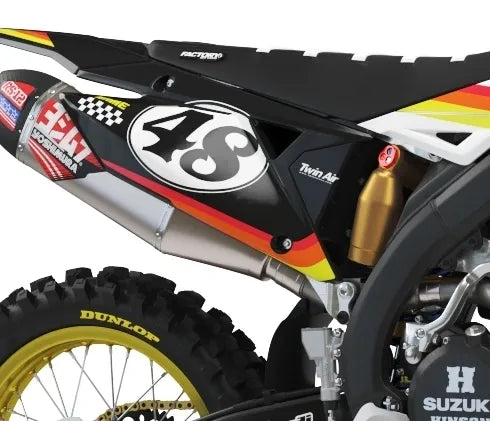 Suzuki Retro Series Factory Backing Pre Printed number decal Set - choose your name, # , colorway