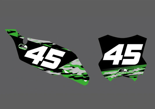 Kawasaki Camo Factory Backing Vorgedrucktes Nummernaufkleber-Set - wählen Sie Ihren Namen, Ihre Nummer und Ihre Farbgebung