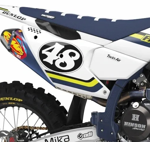 Husqvarna Retro Series Factory Backing Pre Printed number decal Set - choose your name, # , colorway