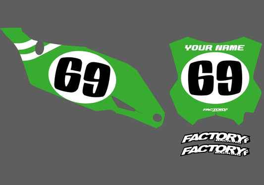 Ensemble de décalcomanies numérotées pré-imprimées Kawasaki Vintage 1 Factory Backing - choisissez votre nom, # , coloris