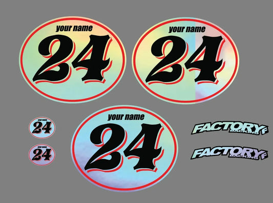HOLOGRAPHIC CHROME Set of 3 Vintage mx Custom Pre Printed Number plate Backgrounds Ovals Shadow Series (Decals only) Custom colors