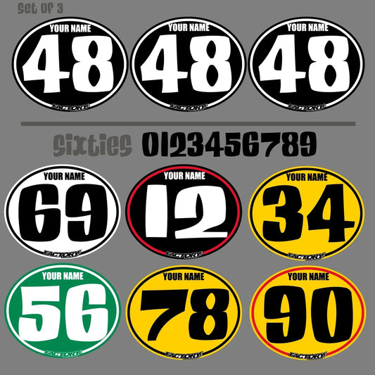 Set of 3 60'S Vintage Number Plate Oval Backgrounds (Decals only) Any Color way you need
