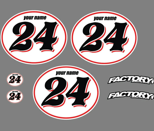 Set of 3 Vintage mx Custom Pre Printed Number plate Backgrounds Ovals Shadow Series (Decals only) Custom colors