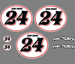 Set of 3 Vintage mx Custom Pre Printed Number plate Backgrounds Ovals Shadow Series (Decals only) Custom colors