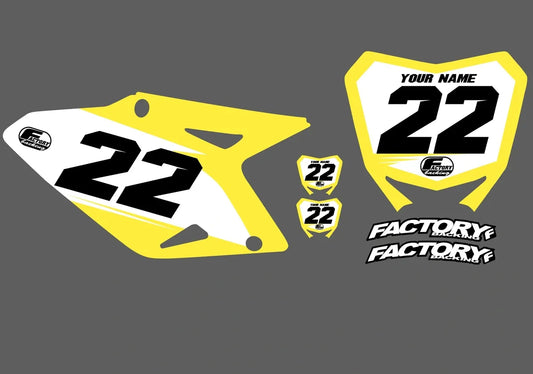 Suzuki Basic Factory Backing Pre Printed number decal Set - choose your name, # , colorway