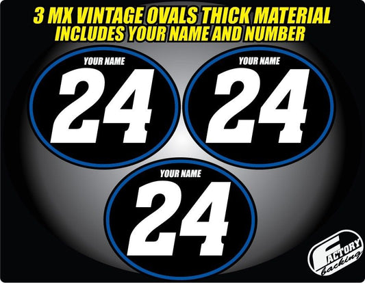 Set of 3 Vintage mx Custom Pre Printed Number plate Backgrounds Ovals Achen Series (Decals only) Custom colors