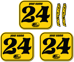 Set of 3 Custom Flat track Number Plate Backgrounds (Decals only) Any colors, Choose number styles
