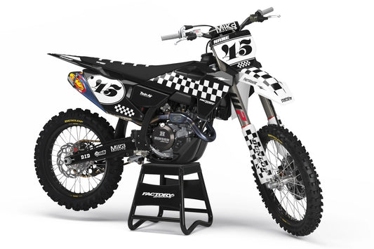 SÉRIE HUSQVARNA CHECKERS BW (TOUS LES MODÈLES DE VÉLO ET COULEURS !) Graphiques de support d'usine semi-personnalisés
