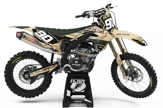 KAWASAKI CAMOUFLAGE 2 (TOUS LES MODÈLES ET COULEURS DE VÉLO !) Graphiques de support d'usine semi-personnalisés