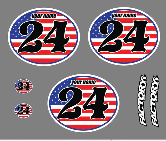 Satz mit 3 Vintage MX-Nummernschildhintergründen, individuell vorgedruckt, oval, VOLLE FLAGGE-USA (nur Aufkleber) 