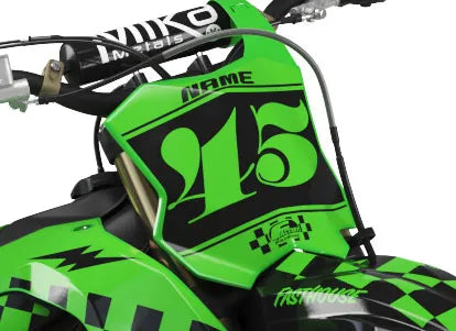 Kawasaki Checkers Series Factory Backing Vorgedrucktes Nummernaufkleber-Set - wählen Sie Ihren Namen, Ihre Nummer und Ihre Farbgebung 