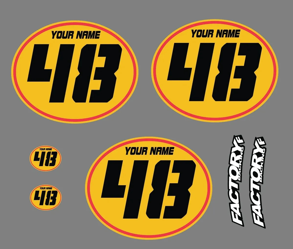 Motorcycle Plate Sticker Set of 3 Spaced Vintage motocross number plates Sticker Ovals YOUR # Y ...