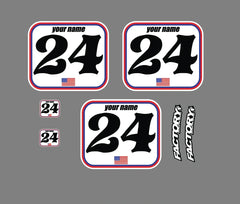 Ensemble de 3 arrière-plans de plaque d’immatriculation à piste plate Custom USA FLAG (décalcomanies uniquement) Choisissez les styles de numéros, les couleurs et plus encore 