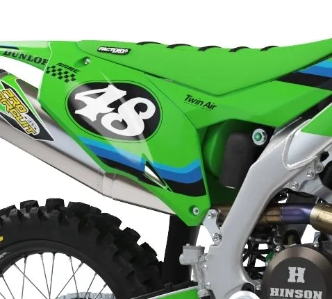 Kawasaki Retro Series Factory Backing Vorgedrucktes Nummernaufkleber-Set - wählen Sie Ihren Namen, Ihre Nummer und Ihre Farbgebung 