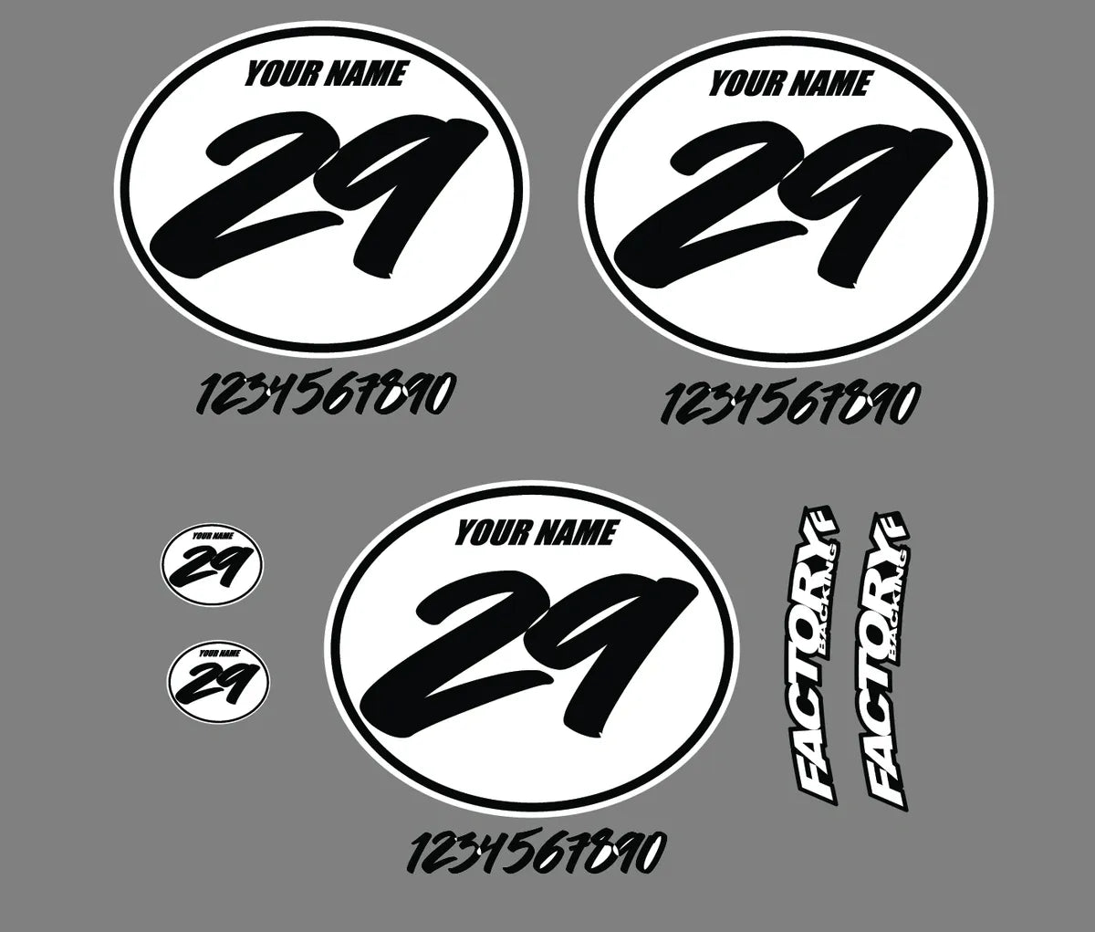 Motorcycle Plate Sticker Set of 3 Vintage motocross number plates Sticker Ovals YOUR # YOUR NAM ...